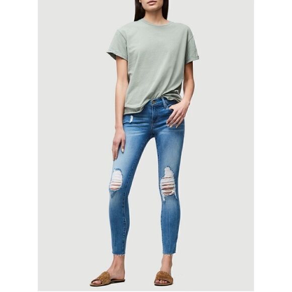 FRAME DENIM Le Skinny de Jeanne Raw Edge Crop Distressed Jeans in Stanwell, 25/0 - Picture 1 of 16